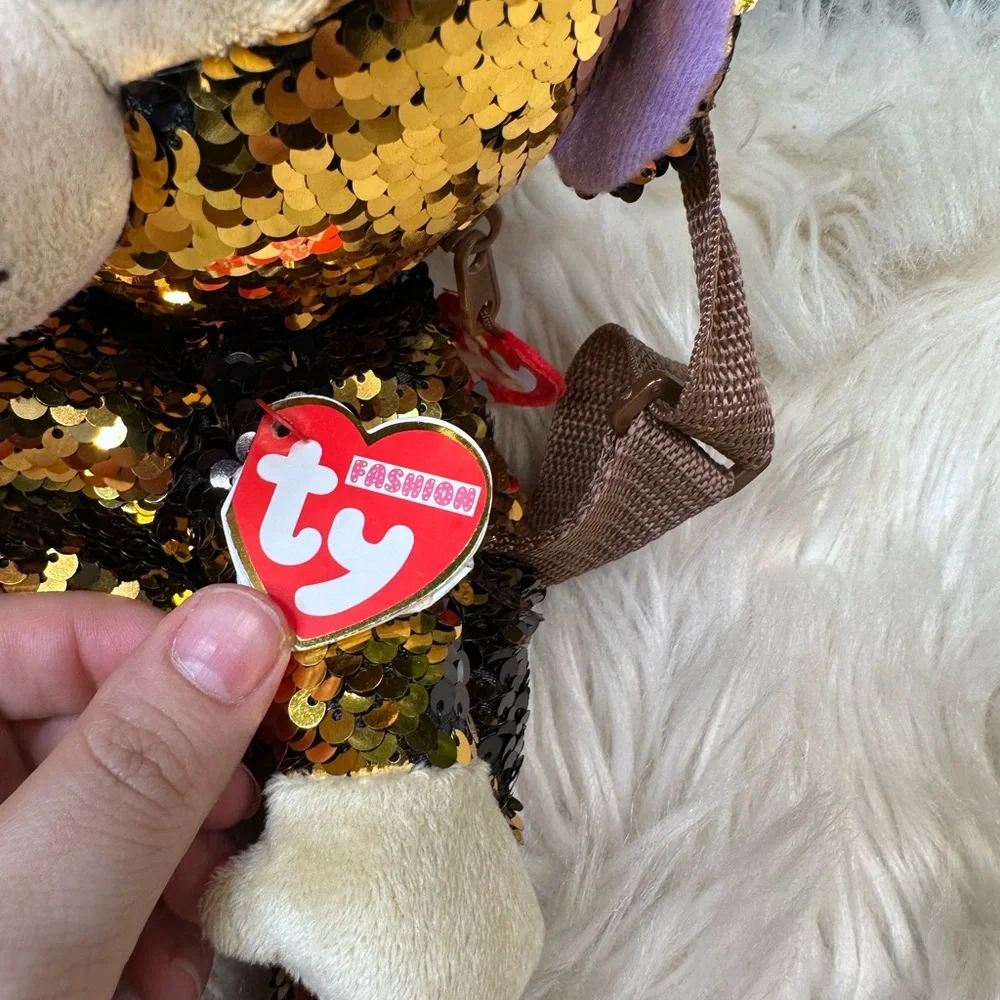 Ty Gold and Brown Sequin Monkey coconut Plush‎ back pack nwt collectible